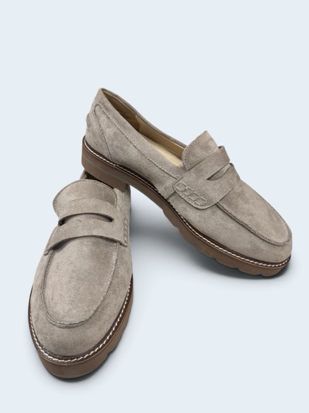 Anne Klein Emmylou Waterproof Suede Penny Loafers - Taupe size 7.5
